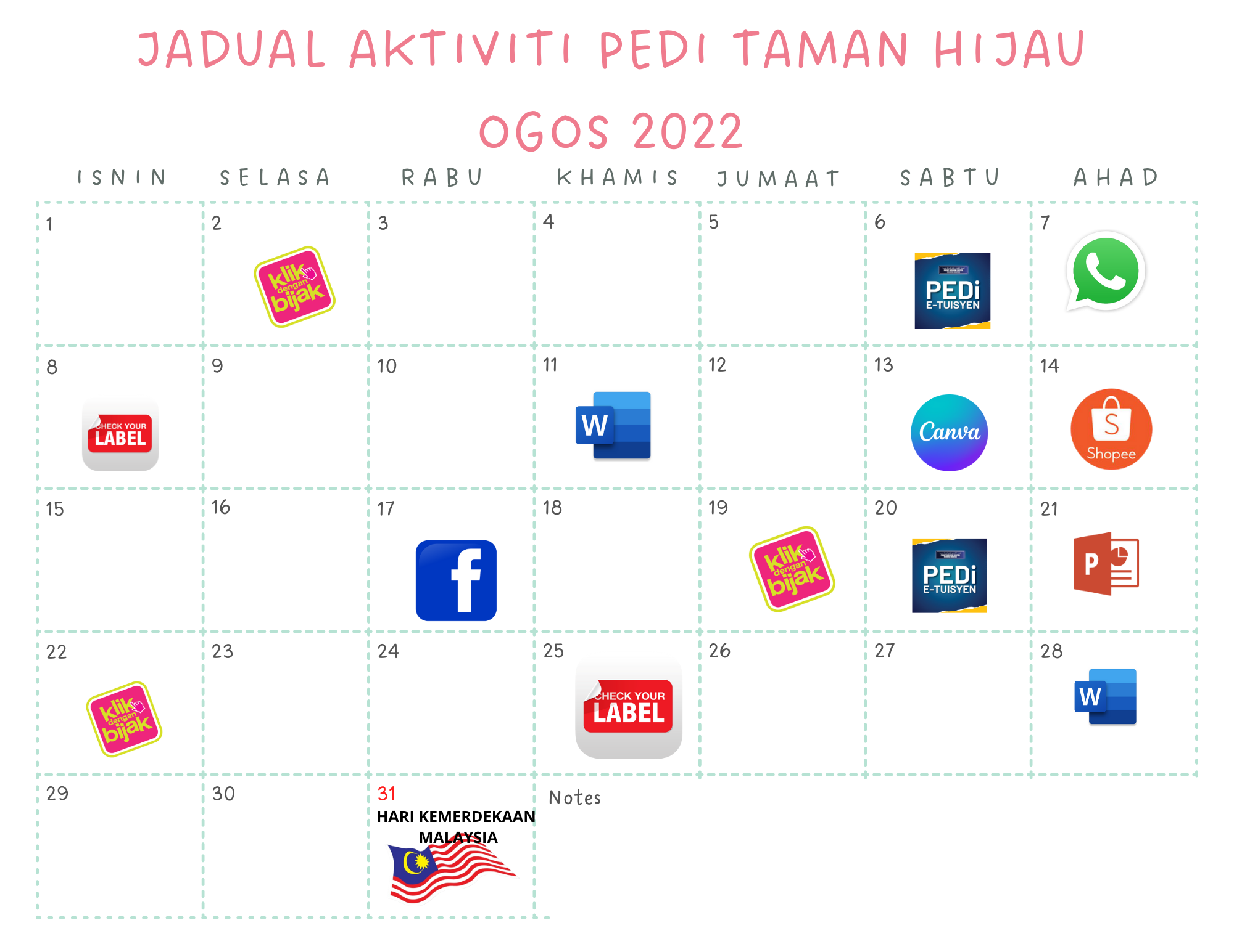 JADUAL AKTIVITI PEDI OGOS 2022