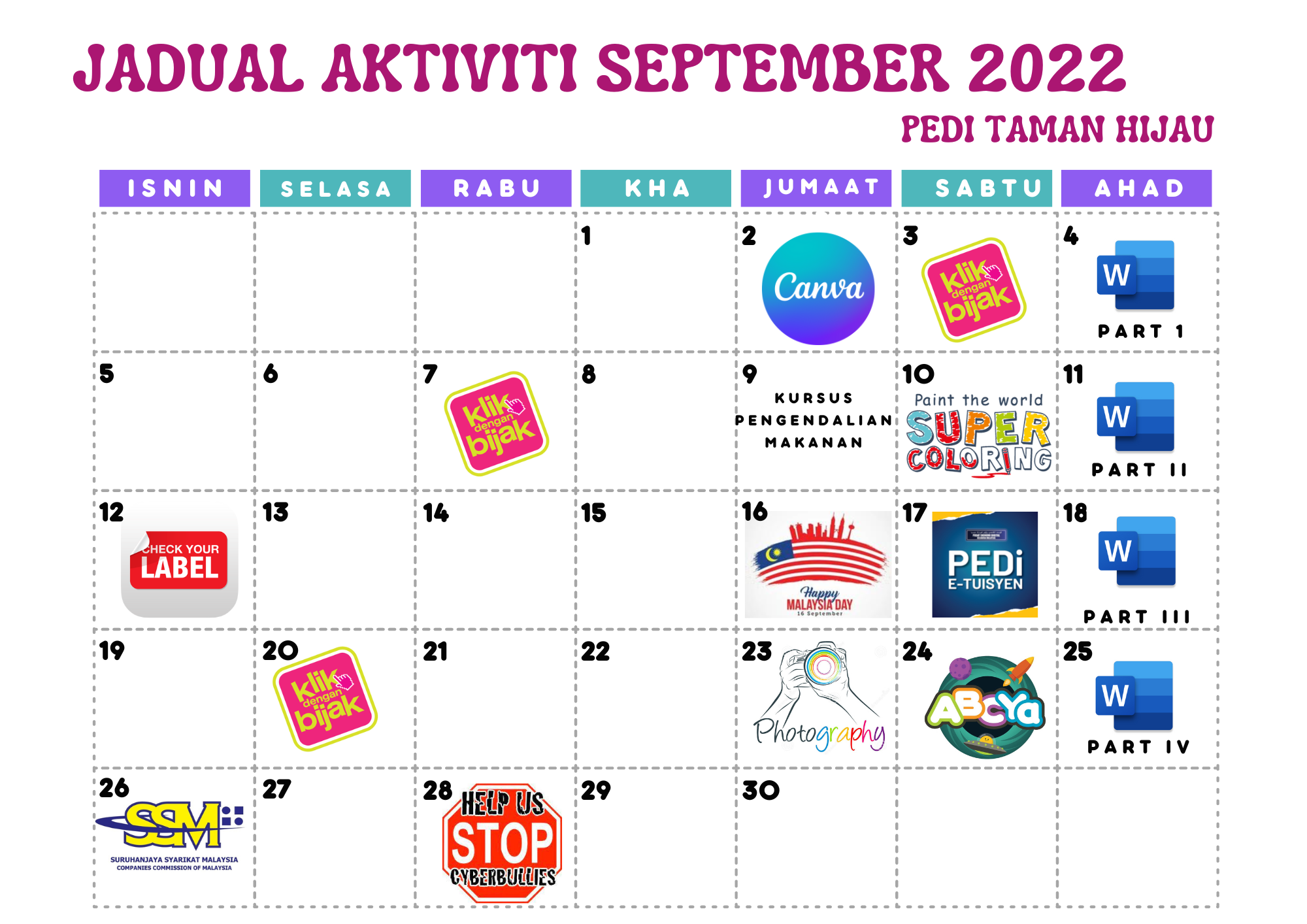 JADUAL AKTIVITI PEDI SEPTEMBER 2022