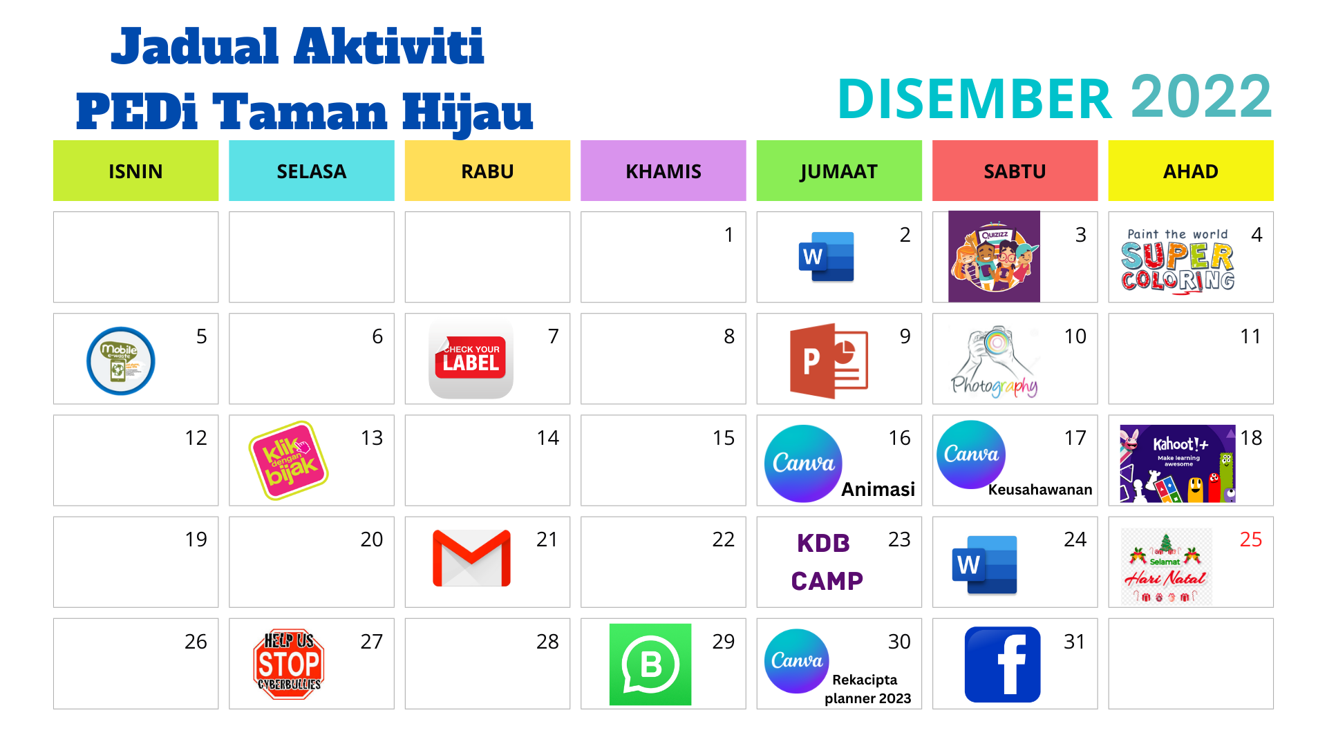 Jadual aktiviti pedi bulan disember 2022